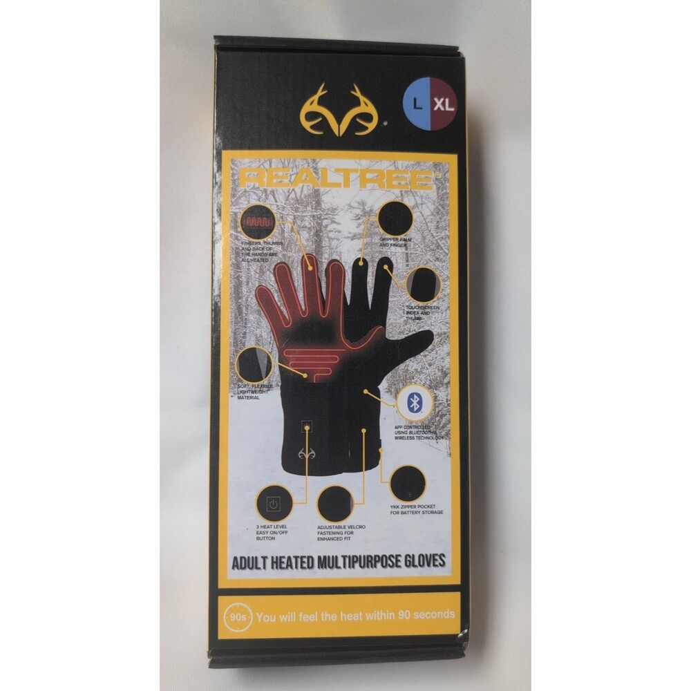 Realtree Adult Multipurpose Heated Gloves with 2 Rechargeable Power Banks L/XL